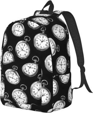 - 20L Vintage member Pocket Watch Print Canvas Simple Modern Backpack Bag for Hiking Travel Backpack for Women Men 