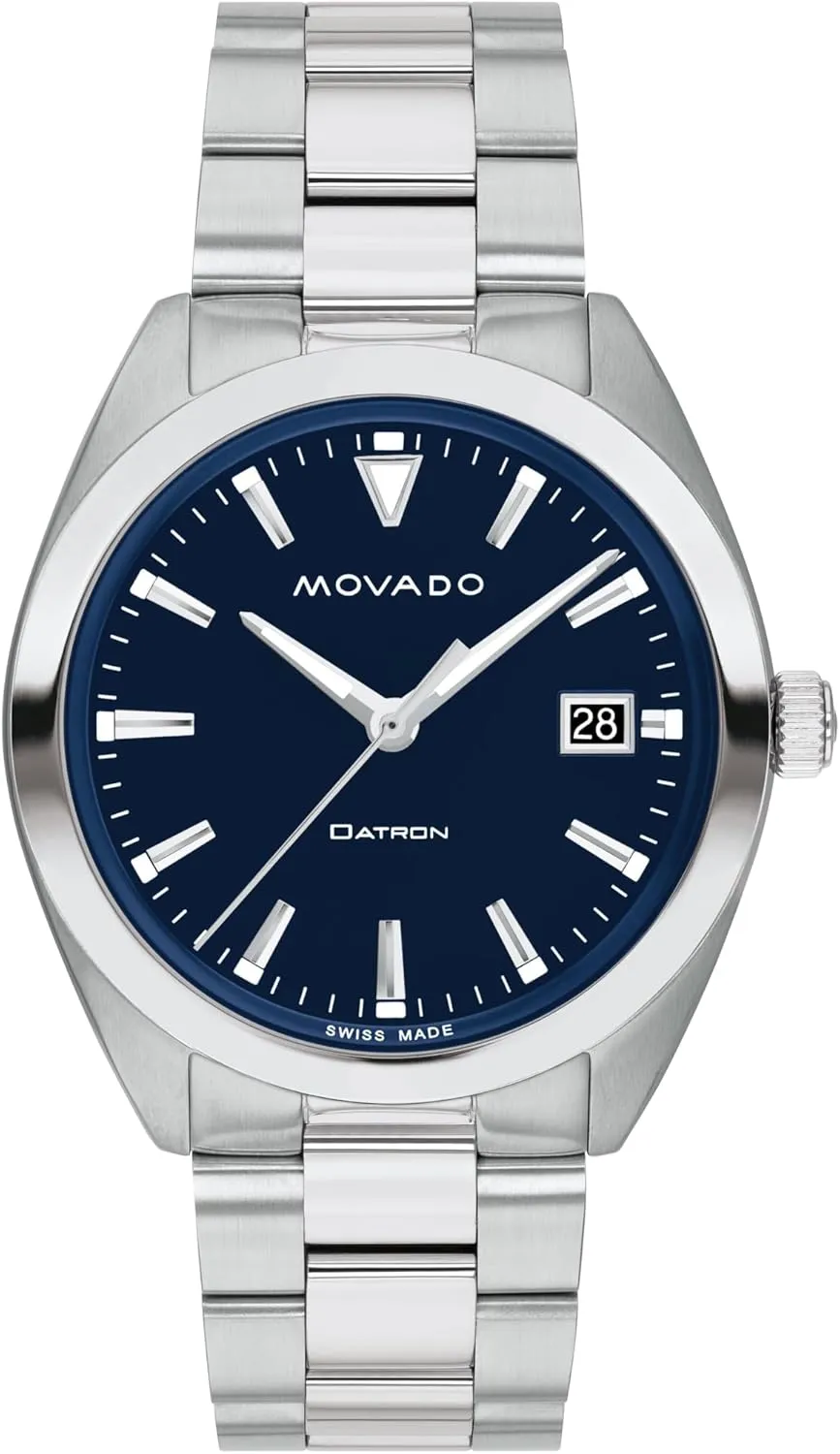 - 39mm Movado Heritage Datron Men's Luxury Quartz Watch, Swiss Movement, Stainless Steel Bracelet, Water-Resistant up to 5ATM, consciously neon safely conurbation Classic Timepiece - Gift for Him 