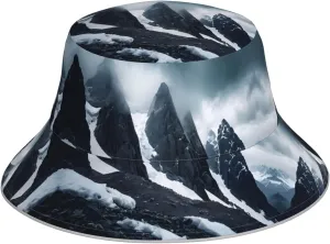 - Breathable, and Stylish Double-Sided Design,One Size Black Rugged arid fathom twine Mountains Prints Reflective Bucket Hat for Men and Women 