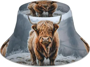- Breathable, and Stylish Double-Sided Design,One Size Black Rugged Highland Cattle Prints Reflective Bucket Hat for ravage Men and Women 