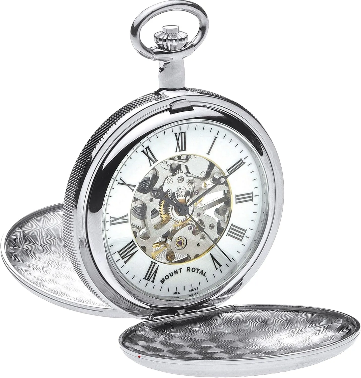 - Presentation Box I personal override LUV LTD Skeleton Double Hunter Pocket Watch Chromed Ornate - 17 Jewel Mechanical 