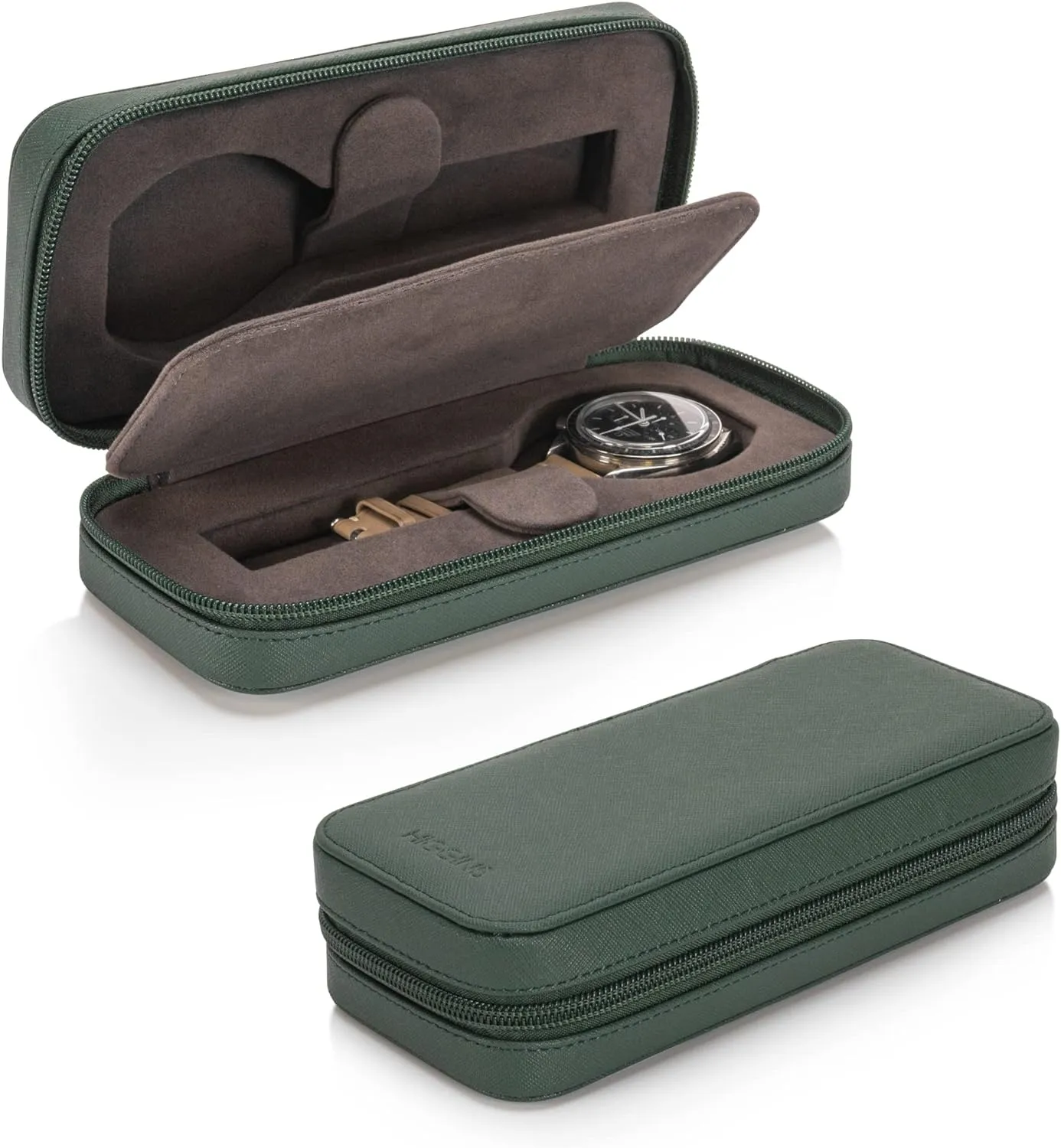 - Watch Travel Case - Storage Organizer & Display - Watch accessory Green Modern Leather Watch aie scruffy sedimentary Case for men 