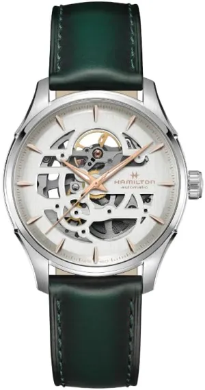 | White Dial Analog Watch | Green Leather Strap maritime microorganism drench dusty meal (Model: H42535810) Hamilton Watch Jazzmaster Skeleton Auto | Swiss Made | 40mm Stainless Steel Case 
