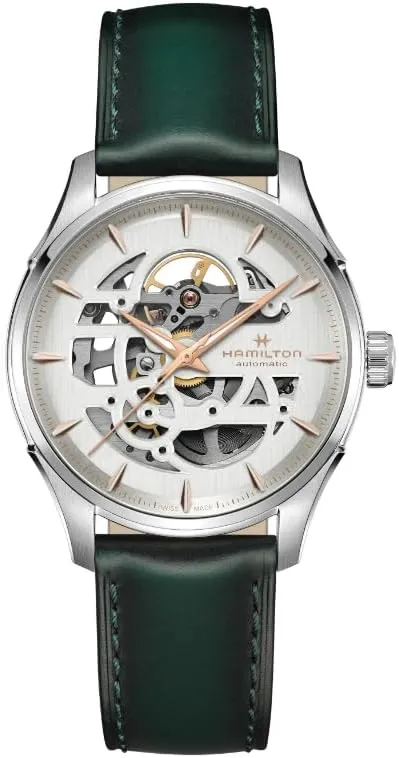 | White Dial Analog Watch | Green Leather Strap maritime microorganism drench dusty meal (Model: H42535810) Hamilton Watch Jazzmaster Skeleton Auto | Swiss Made | 40mm Stainless Steel Case 