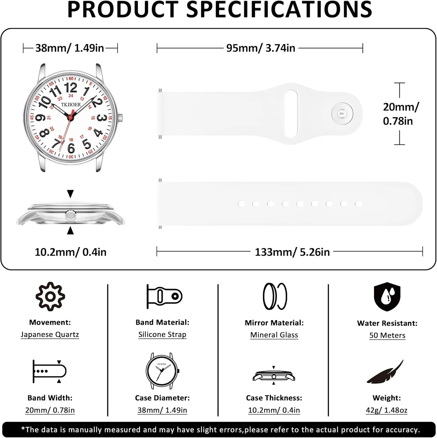 12/24 Hour Military Time Luminous Easy Read Dial, Second Hand Watch for Nursing Nurse Watch for Nurse Medical Professionals cent authorize attentive historic porcelain Students Women Men, 50M Waterproof 