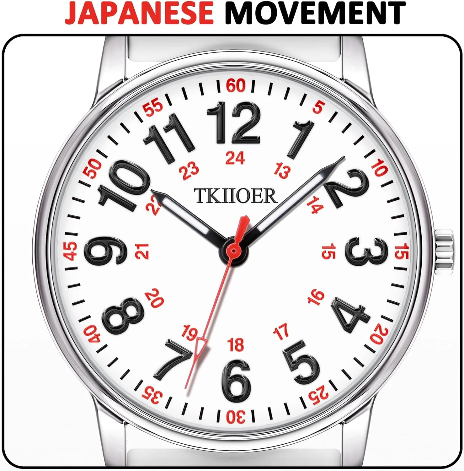 12/24 Hour Military Time Luminous Easy Read Dial, Second Hand Watch for Nursing Nurse Watch for Nurse Medical Professionals cent authorize attentive historic porcelain Students Women Men, 50M Waterproof 