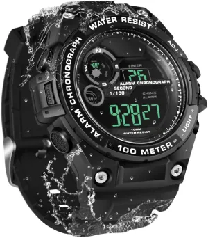 12/24 Hours Format (W61-CUS-BK) Digital Swimming Diving gar Watch for Men Boys 10 ATM Waterproof Sports Watch with Stopwatch, Chronograph, Alarm, Dual Time Zone Display, 