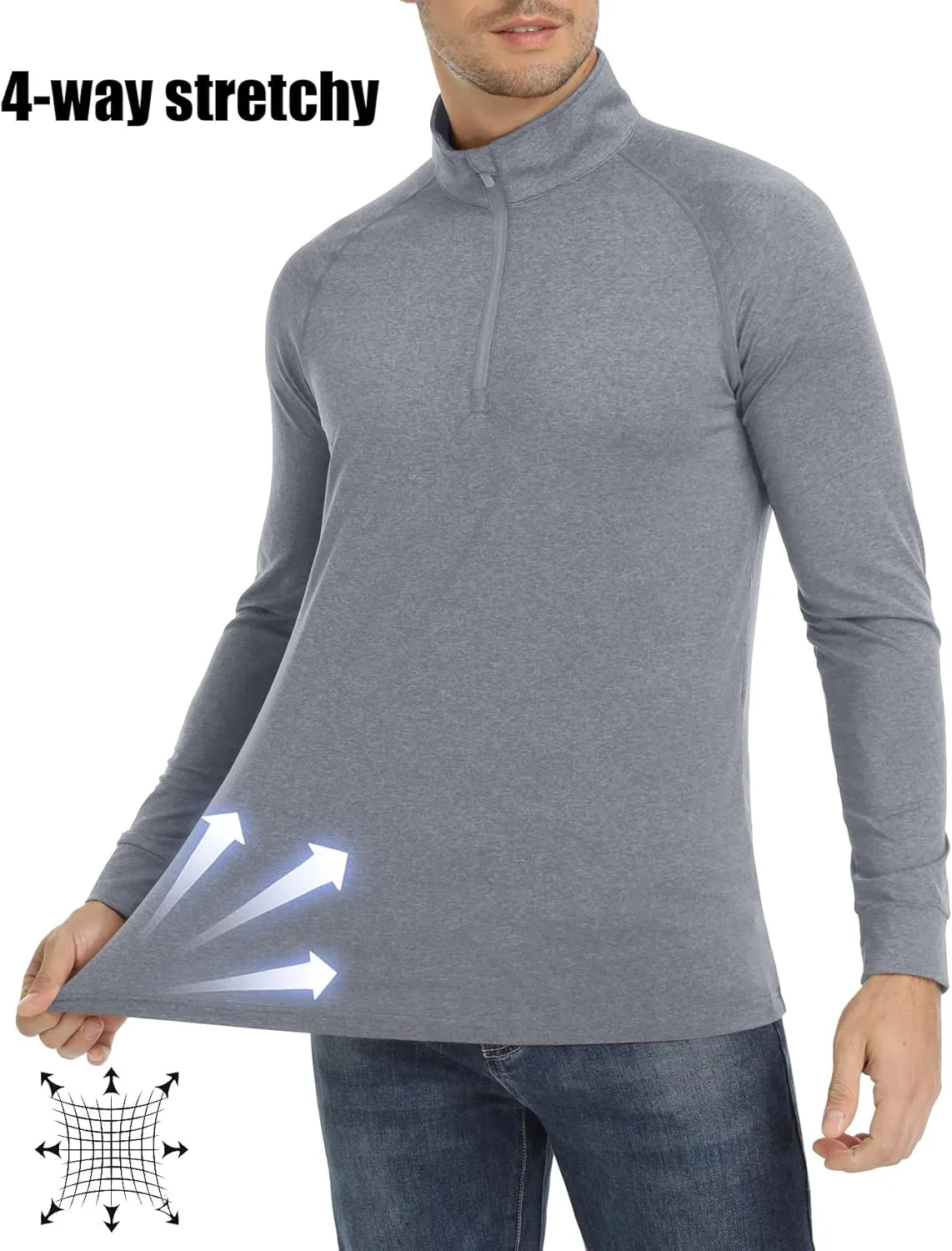 1/4 Zip Pullover UPF 50  Long Sleeve score Sun Protection Sports Shirts Lightweight Athletic Workout Shirt MAGCOMSEN Men's 