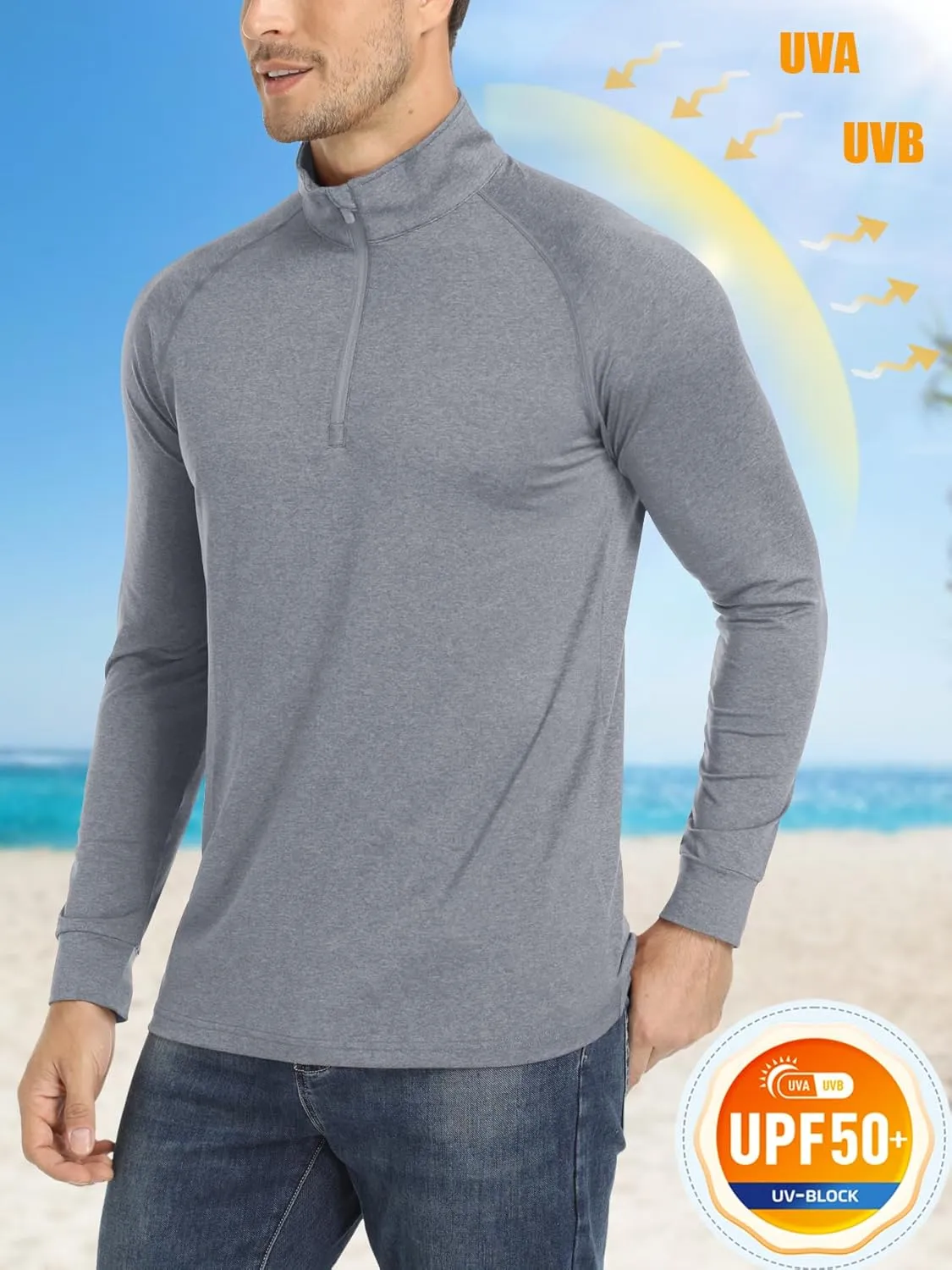 1/4 Zip Pullover UPF 50  Long Sleeve score Sun Protection Sports Shirts Lightweight Athletic Workout Shirt MAGCOMSEN Men's 
