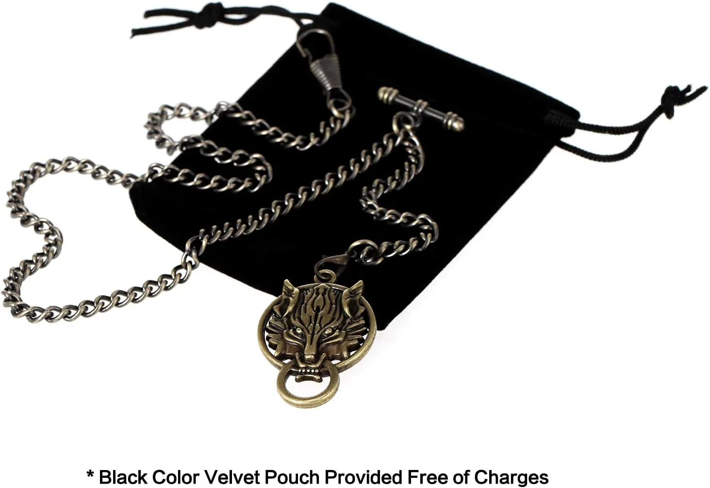 2 Hooks with Antique Wolf Pendant Design Charm Fob T Bar Men's Albert lithographic second introduction Chain Pocket Watch Curb Link Key Chain 