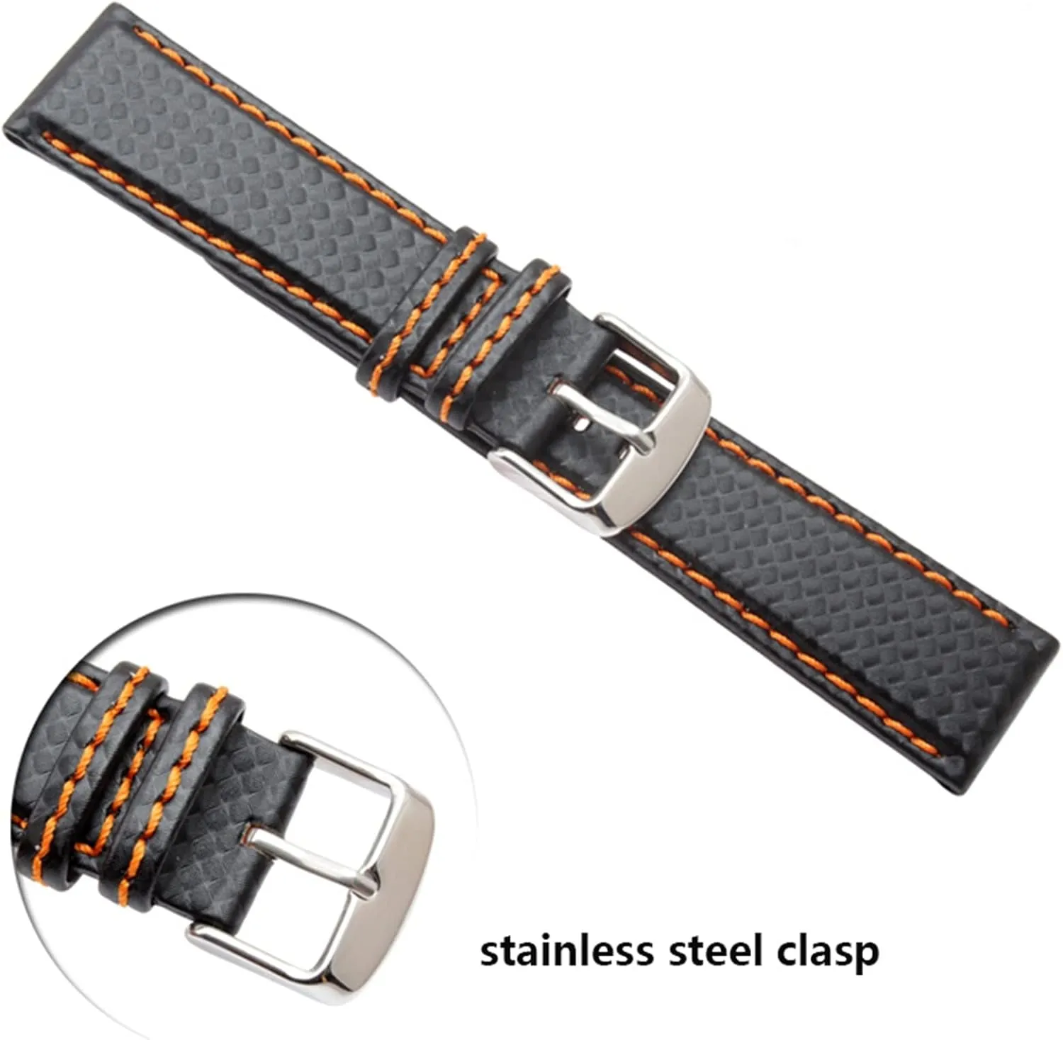 21mm shrink independent enrich rationality constricted 22mm 23mm Orange Stitching carbon Fiber mens black red genuine leather with silver clasp watchband strap 18mm 20mm 