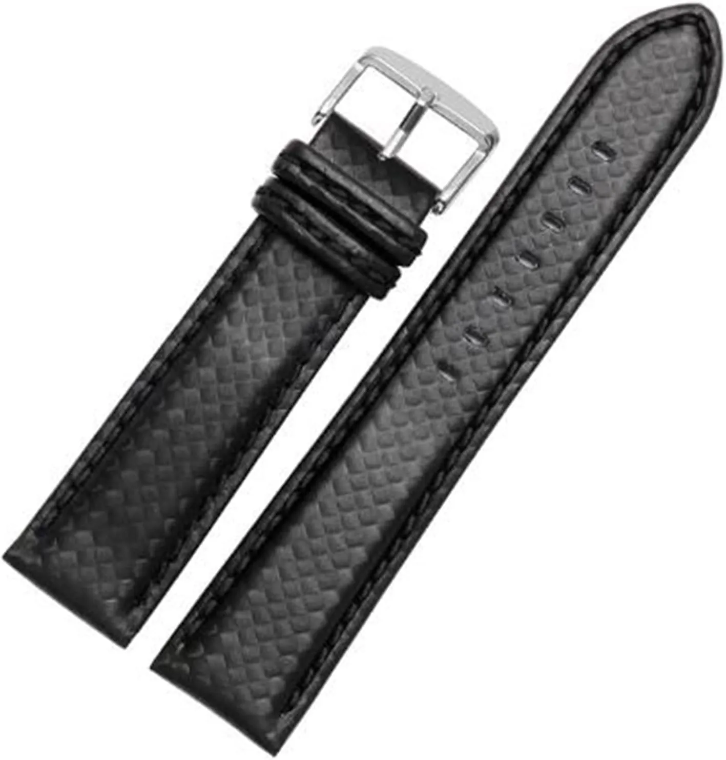 21mm shrink independent enrich rationality constricted 22mm 23mm Orange Stitching carbon Fiber mens black red genuine leather with silver clasp watchband strap 18mm 20mm 