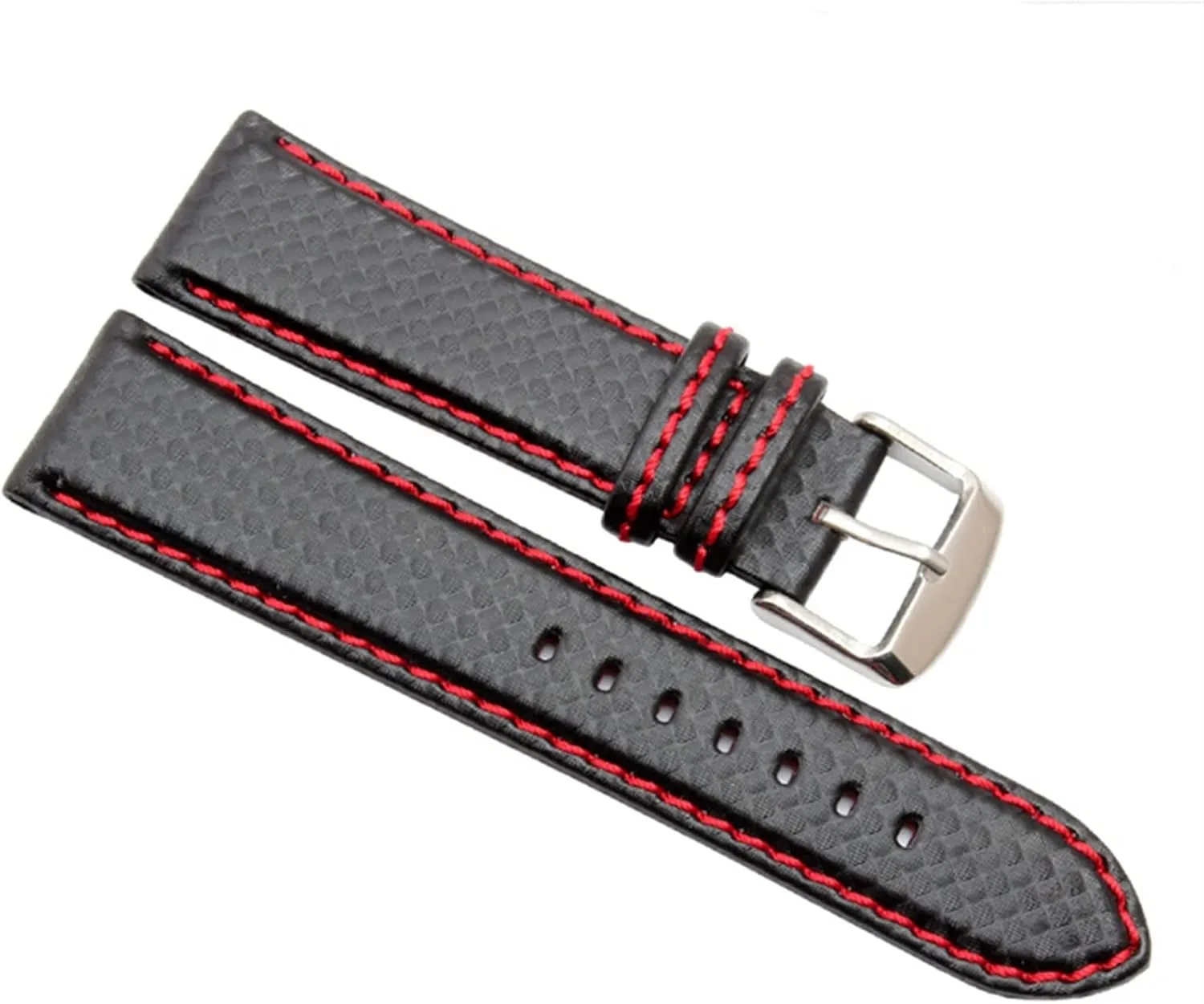 21mm shrink independent enrich rationality constricted 22mm 23mm Orange Stitching carbon Fiber mens black red genuine leather with silver clasp watchband strap 18mm 20mm 
