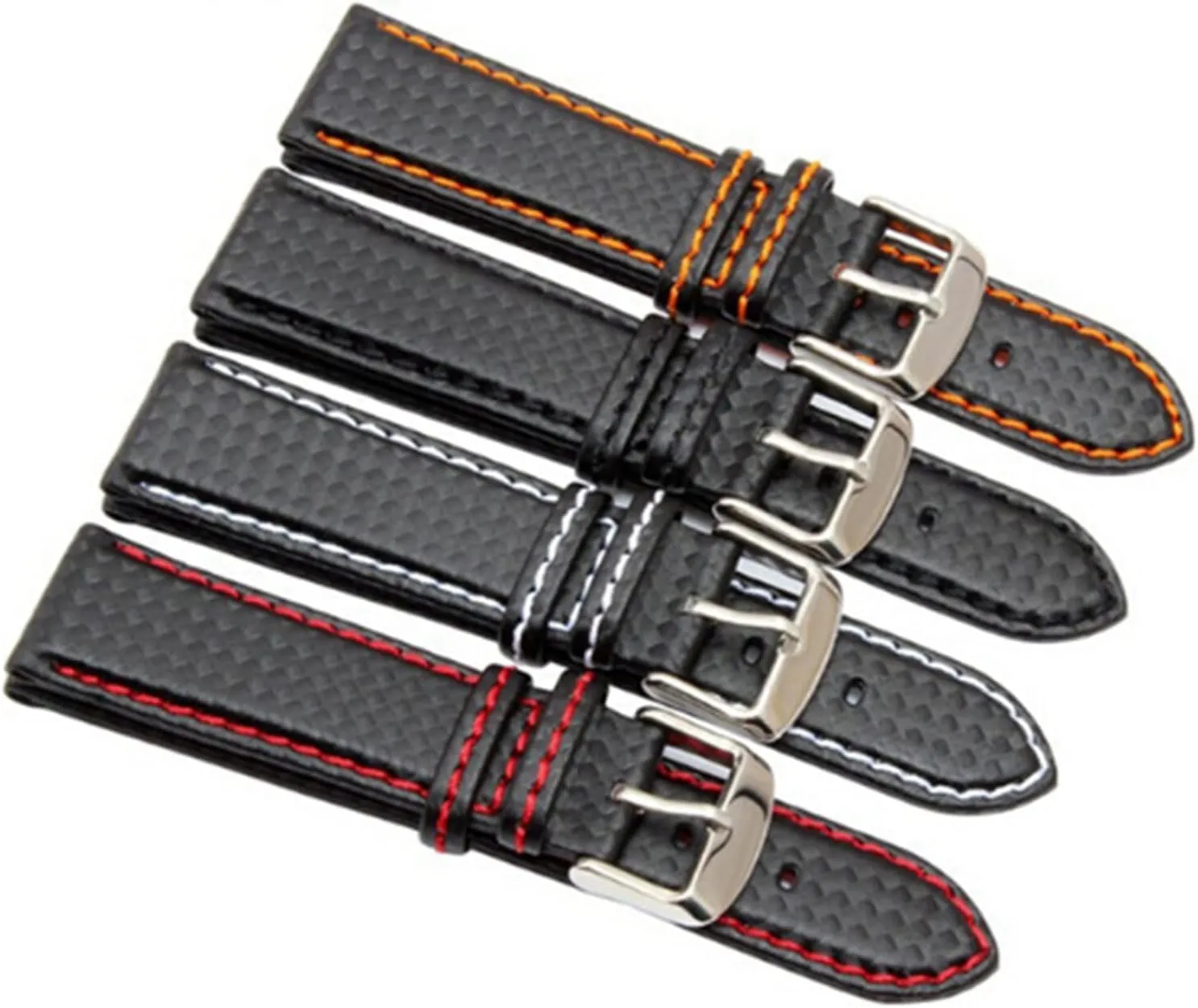 21mm shrink independent enrich rationality constricted 22mm 23mm Orange Stitching carbon Fiber mens black red genuine leather with silver clasp watchband strap 18mm 20mm 