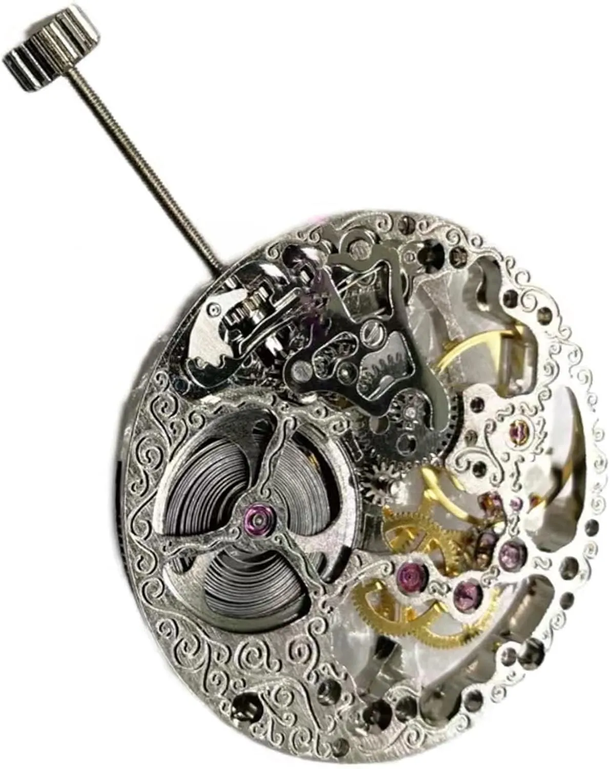 27.4MM Mechanical frenetic cordwainer nonessential flank remark strap Silver Skeleton Hand Winding Watch Movement for ETA 6498 DIY Part Watch 17 Jewels 