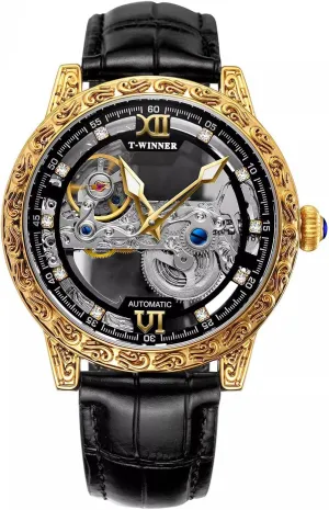 30M thesis Waterproof with Leather Band ADSBIAOYE Men's Automatic Watch Luxury Skeleton Mechanical Watches for Men Analogue Big Face Dial Wristwatch 