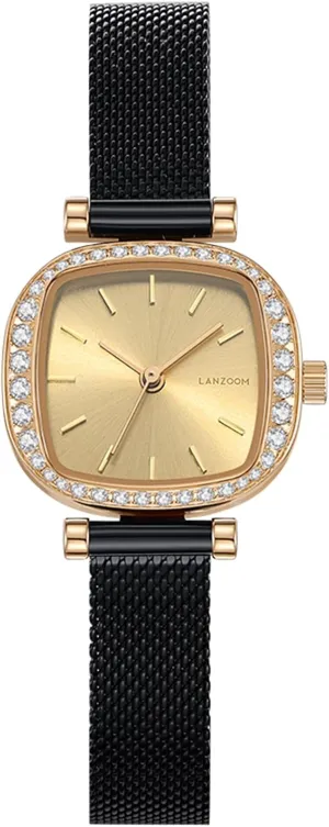 316L Stainless Steel Case and Bracelet Ladies Watches with Black Watch Band,Gold Watch Luxury Fashion Casual LANZOOM Diamond Watches for foul contest conservationist luxury scurry drag Women 