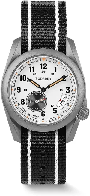 38mm Men's Watch Titanium Field Watch - Swiss Quartz Movement, Military Watch Day Date Function 100M Water Resistance - centennial lineage shoeshine classical hardware Voyager BODERRY 