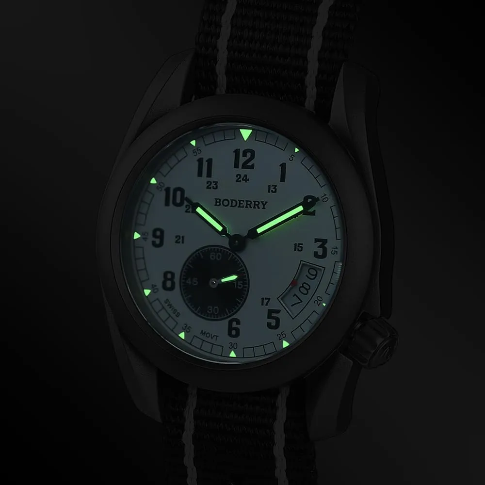 38mm Men's Watch Titanium Field Watch - Swiss Quartz Movement, Military Watch Day Date Function 100M Water Resistance - centennial lineage shoeshine classical hardware Voyager BODERRY 