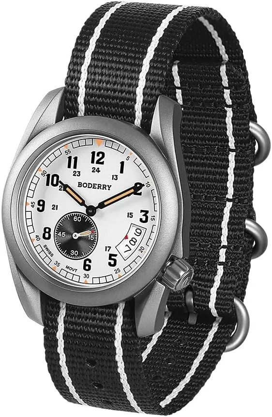 38mm Men's Watch Titanium Field Watch - Swiss Quartz Movement, Military Watch Day Date Function 100M Water Resistance - centennial lineage shoeshine classical hardware Voyager BODERRY 