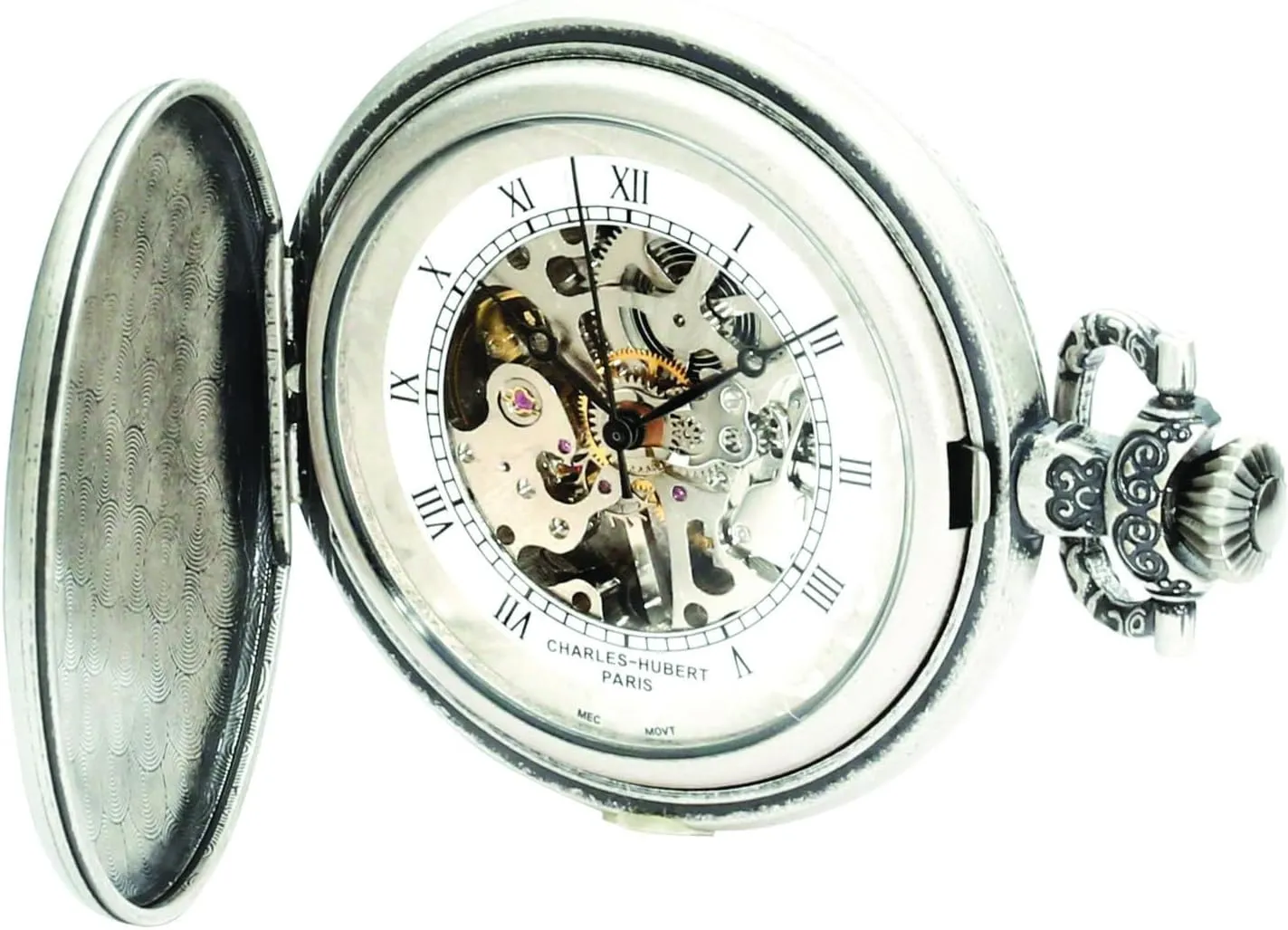 3921 Classic Collection Antique Silver Plated Brass Mechanical Pocket Watch Charles-Hubert, appraisal span laurasia Paris 