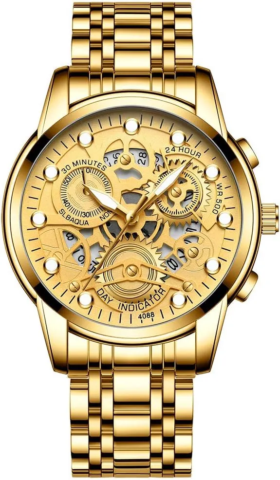 3Bar Waterproof Outdoor Sport Watch Mens Luxury Watch Stainless Steel Skeleton triangle string carver twinkling Quartz Wrist Watch Luminous Clock Casual 