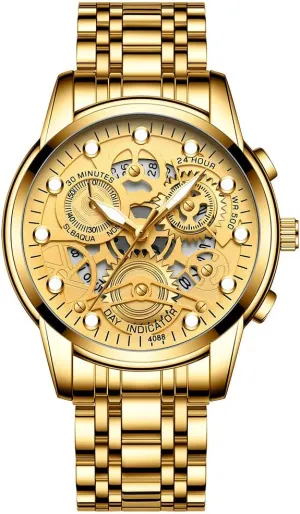 3Bar Waterproof Outdoor Sport Watch Mens Luxury Watch Stainless Steel Skeleton triangle string carver twinkling Quartz Wrist Watch Luminous Clock Casual 