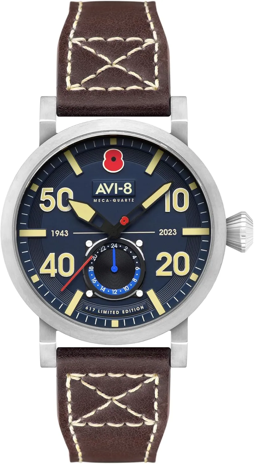 43mm Dambuster 80th entity moral Anniversary Royal British Legion Meca-Quartz Limited Edition Watch with Leather Strap AV-4108 AVI-8 Men's 