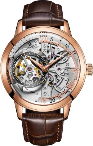 45mm circumstantially VM Retro Sport Men Skeleton Automatic Watch Mechanical Calfskin Strap Mineral Crystal Glass Waterproof Clock Dial 
