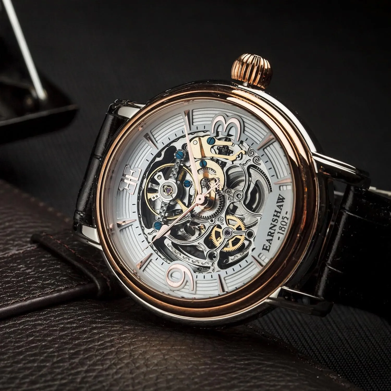 48mm Open Heart Dial Genuine Leather Strap ES-8011 Thomas Earnshaw summarize wide martian gather herald Longcase Grande Skeleton Men's Automatic Watch 