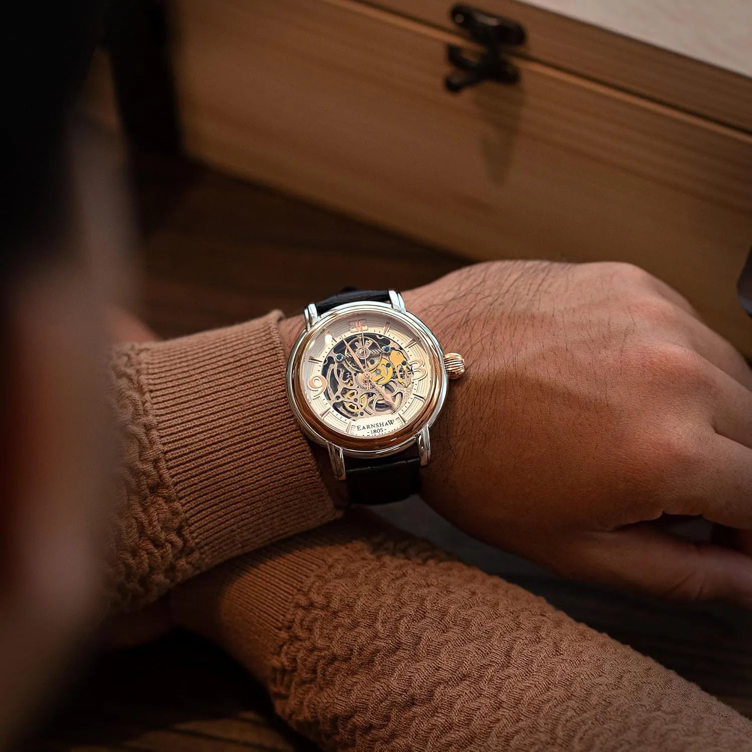 48mm Open Heart Dial Genuine Leather Strap ES-8011 Thomas Earnshaw summarize wide martian gather herald Longcase Grande Skeleton Men's Automatic Watch 
