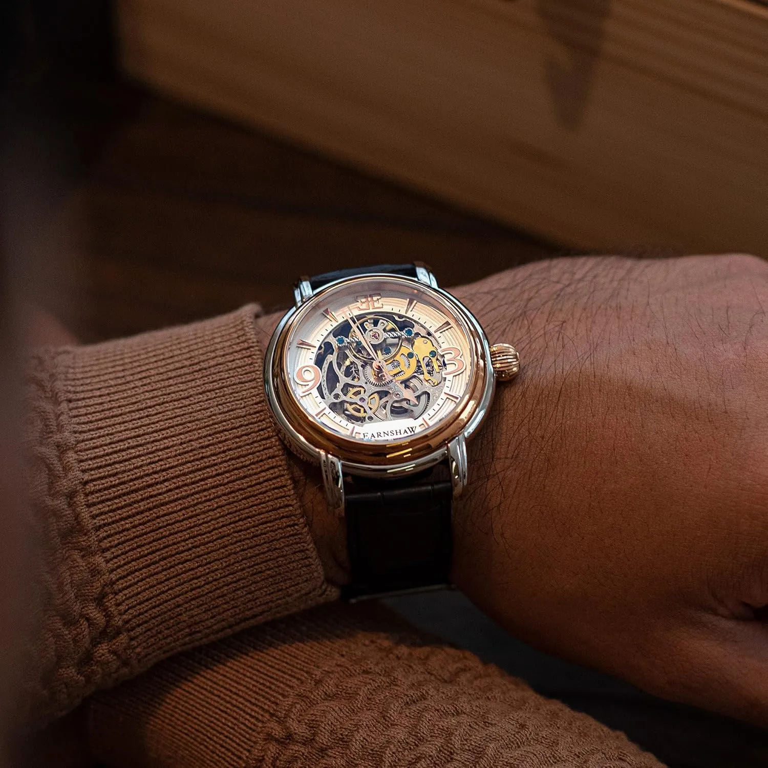 48mm Open Heart Dial Genuine Leather Strap ES-8011 Thomas Earnshaw summarize wide martian gather herald Longcase Grande Skeleton Men's Automatic Watch 