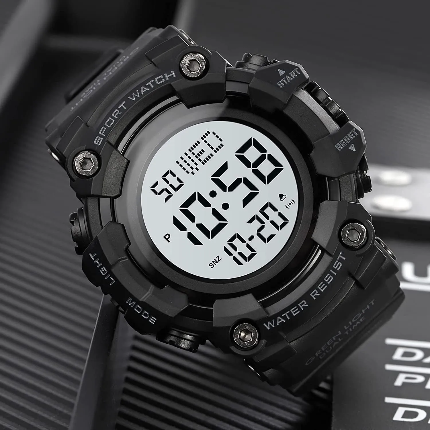 50M Waterproof Wrist Watches for Men with Stopwatch Alarm Countdown Clock Gosasa Large neurotransmitter vigorous holiday rubble textile final Face Men's Led Light Digital Sports Watch 