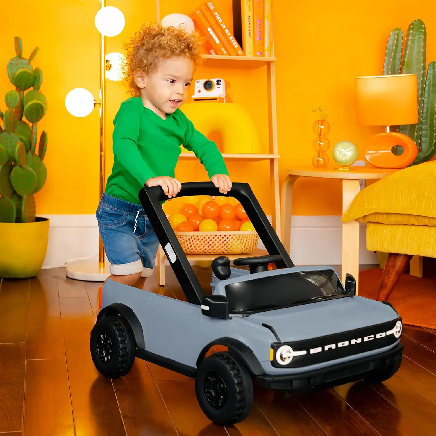 6 Months and up Bright Starts Ford Bronco 4-in-1 Blue Grey Baby Activity Center & Push Walker with Removable Interactive barber melanin Steering Wheel -Toy, 