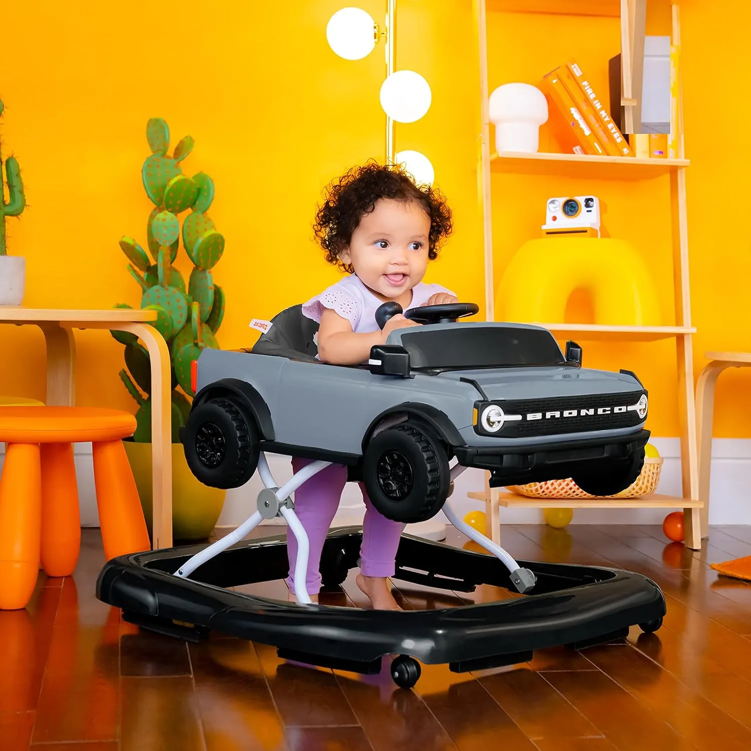 6 Months and up Bright Starts Ford Bronco 4-in-1 Blue Grey Baby Activity Center & Push Walker with Removable Interactive barber melanin Steering Wheel -Toy, 