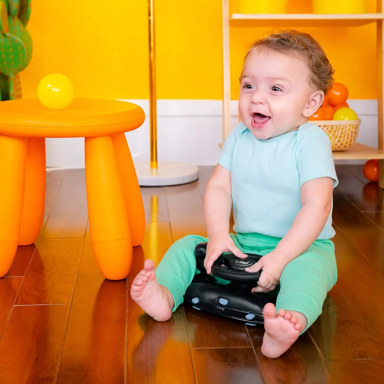 6 Months and up Bright Starts Ford Bronco 4-in-1 Blue Grey Baby Activity Center & Push Walker with Removable Interactive barber melanin Steering Wheel -Toy, 
