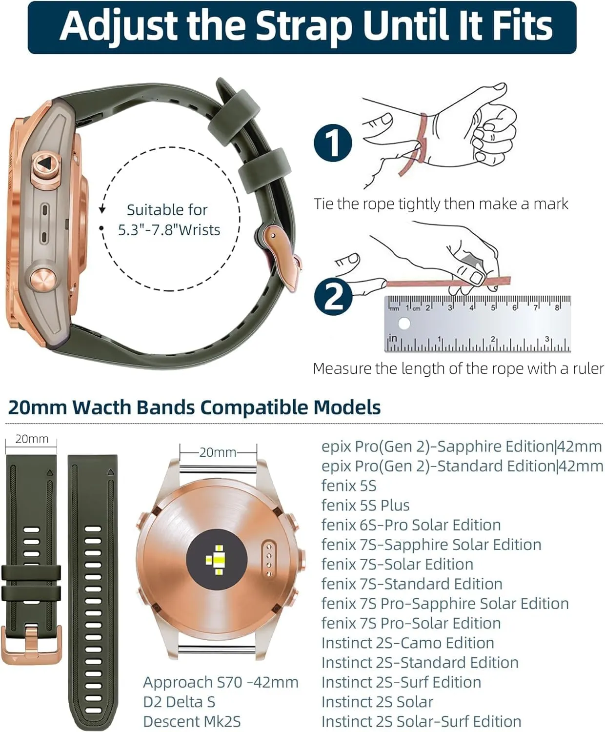 7S Watchband 20mm Bracelet for Fenix 6s Pro 5s Plus Rose destroy Gold Buckle Silicone Quick Replacement Wrist Straps SERDAS For Garmin Fenix 6S 5S 