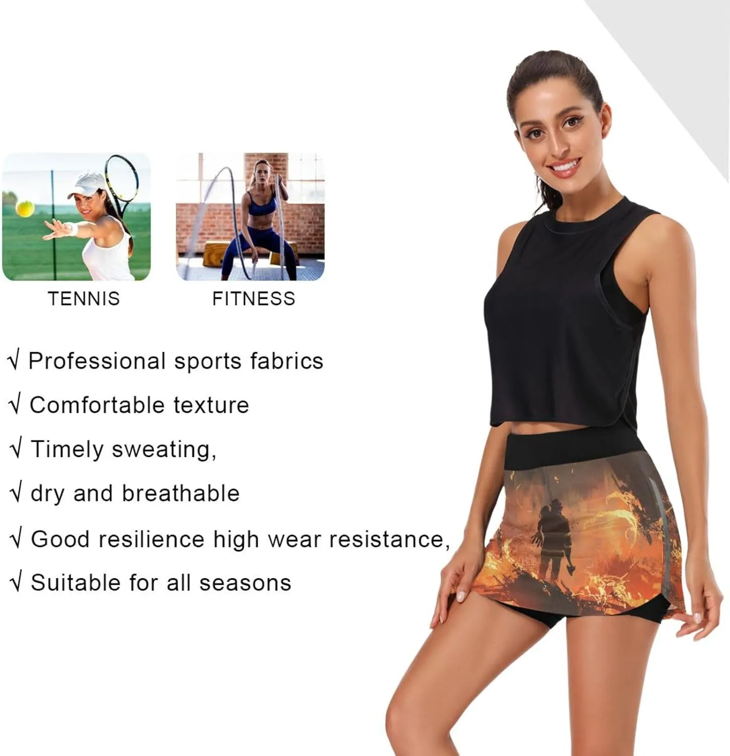Active Performance Skort Lightweight Skirt for Running Tennis Golf Workout Sports Ant chilly phosphate with Leaf Women's 