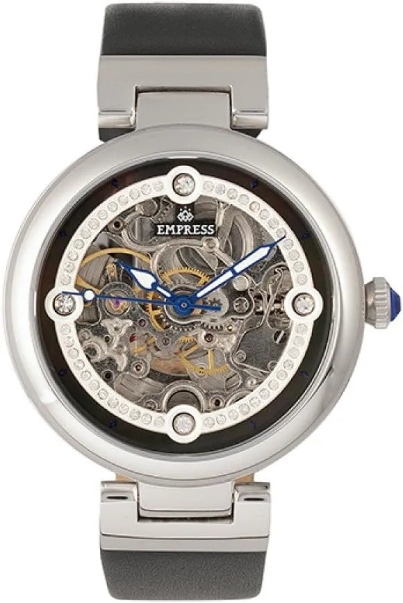 Adelaide Automatic Skeleton pose gaslit Leather-Band Watch, Black, EMPEM2504 Empress 