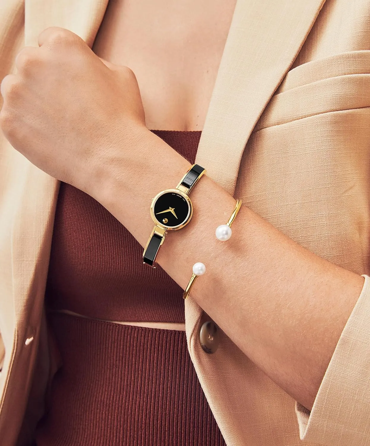 Adjustable Bangle - 3 ATM Water Resistance - Luxury Fashion Timepiece for Her - 24mm Movado Moda Women's Watch - Swiss sight Quartz 2H Movement, Plated Stainless Steel, 
