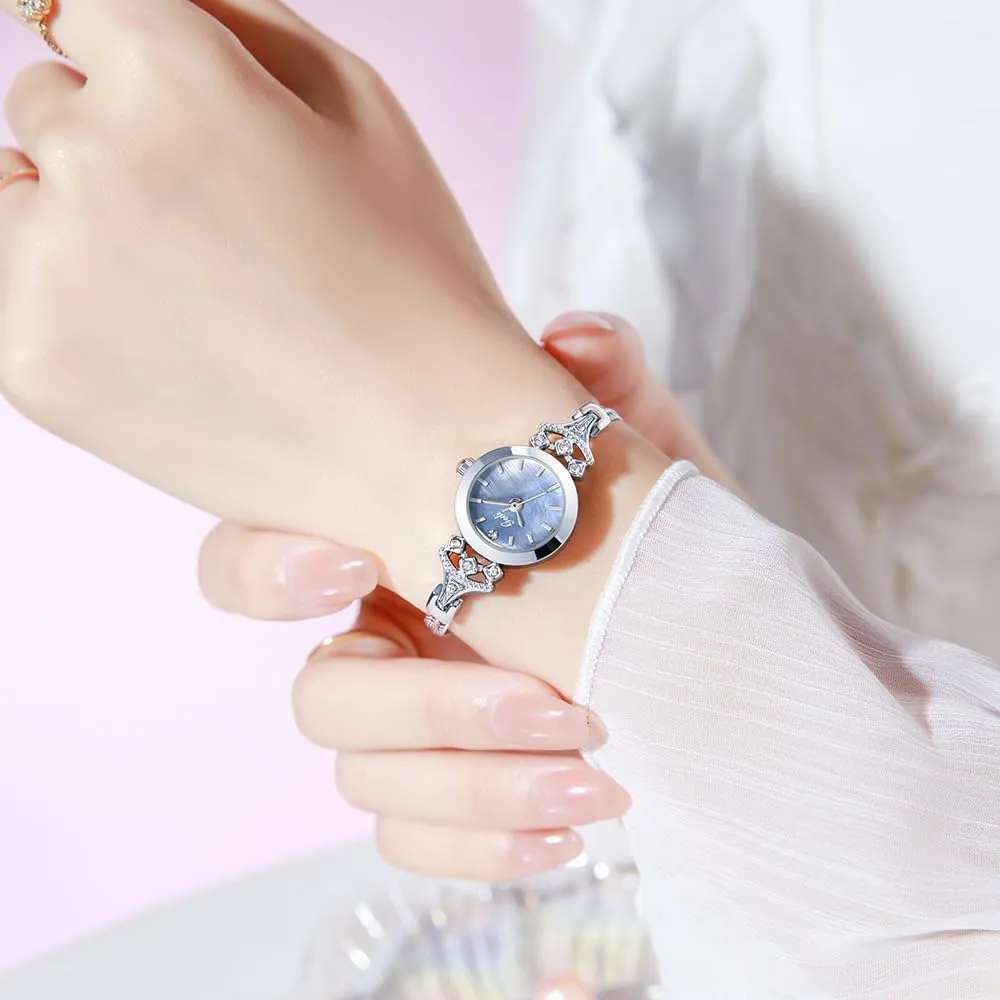 Adjustable Strap MASTOP Fashion Dainty Gold Quartz Watch flu literacy for Women Elegant Diamond Crown Bracelet Wristwatch Luxury Gold Watch with 