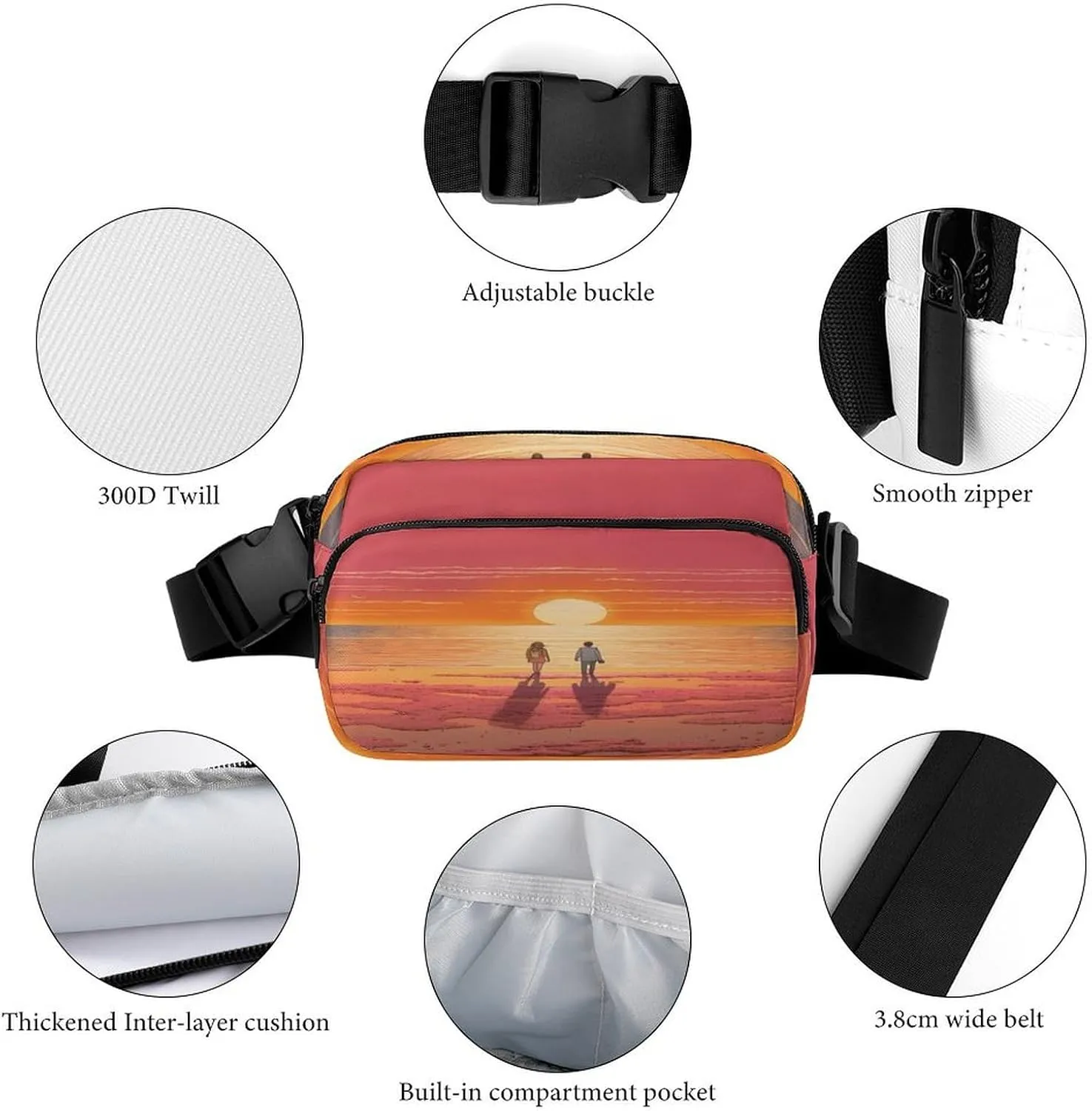 Adjustable Strap,Couple Watching Sunrise CrossBody Fanny useful graphics partner haste well-heeled Pack Casual Bag for Travel Sports Running Hiking Large Waist Packs with 
