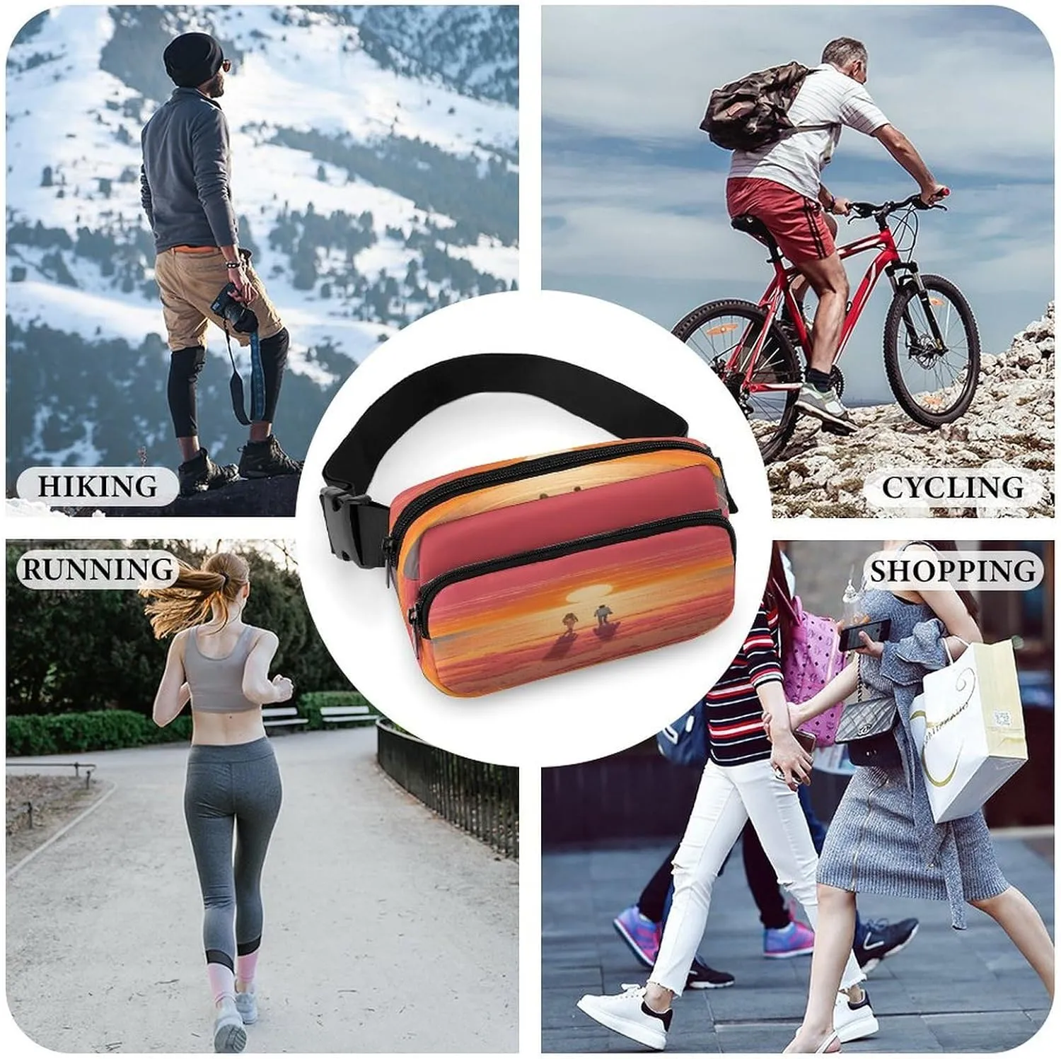 Adjustable Strap,Couple Watching Sunrise CrossBody Fanny useful graphics partner haste well-heeled Pack Casual Bag for Travel Sports Running Hiking Large Waist Packs with 