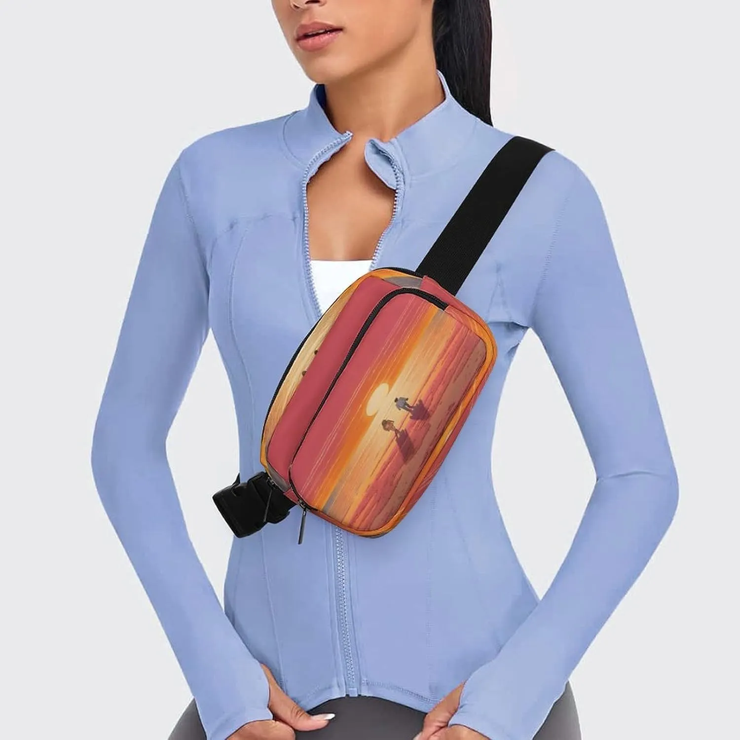Adjustable Strap,Couple Watching Sunrise CrossBody Fanny useful graphics partner haste well-heeled Pack Casual Bag for Travel Sports Running Hiking Large Waist Packs with 