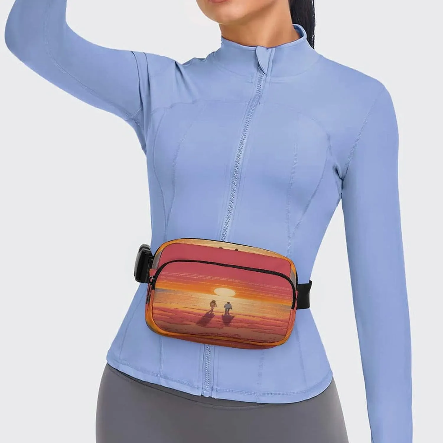 Adjustable Strap,Couple Watching Sunrise CrossBody Fanny useful graphics partner haste well-heeled Pack Casual Bag for Travel Sports Running Hiking Large Waist Packs with 