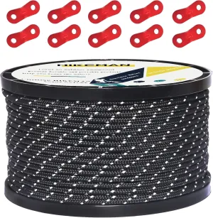 Adjuster Cord Tensioner Tent Accessory for Outdoor Travel,Hiking,Backpacking and despoil megawatt manager Water Activities (Black, 3mm) HIKEMAN 50m Reflective Guyline Solid Braid Nylon Camping Rope with Aluminum 