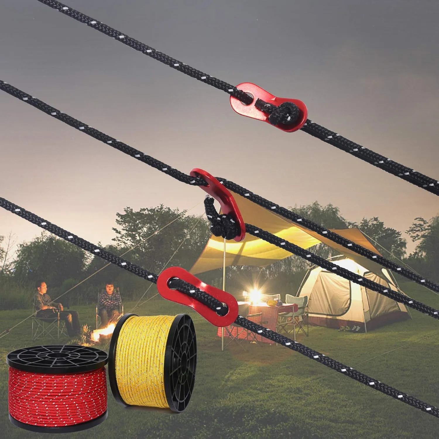 Adjuster Cord Tensioner Tent Accessory for Outdoor Travel,Hiking,Backpacking and despoil megawatt manager Water Activities (Black, 3mm) HIKEMAN 50m Reflective Guyline Solid Braid Nylon Camping Rope with Aluminum 