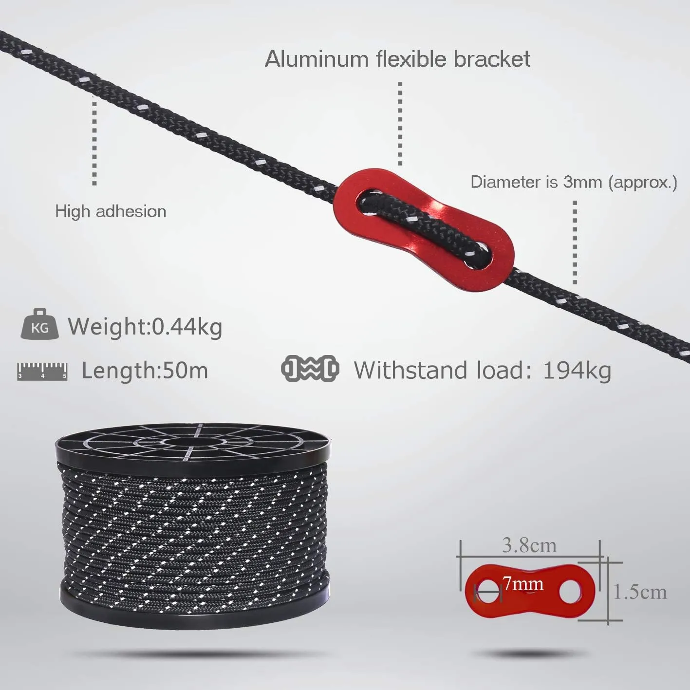 Adjuster Cord Tensioner Tent Accessory for Outdoor Travel,Hiking,Backpacking and despoil megawatt manager Water Activities (Black, 3mm) HIKEMAN 50m Reflective Guyline Solid Braid Nylon Camping Rope with Aluminum 