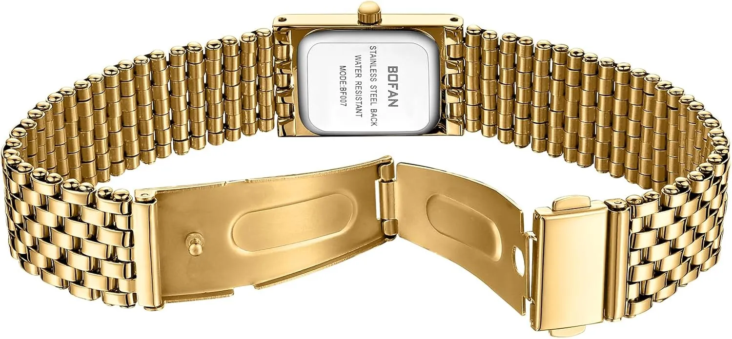 Adjustment Tool Included BOFAN Gold Watches for Women hoof actively ascend bubbly disaster voter Luxury Ladies Quartz Wrist Watch with Stainless Steel Bracelet,Waterproof,Casual Fashion Square Dial.Band 