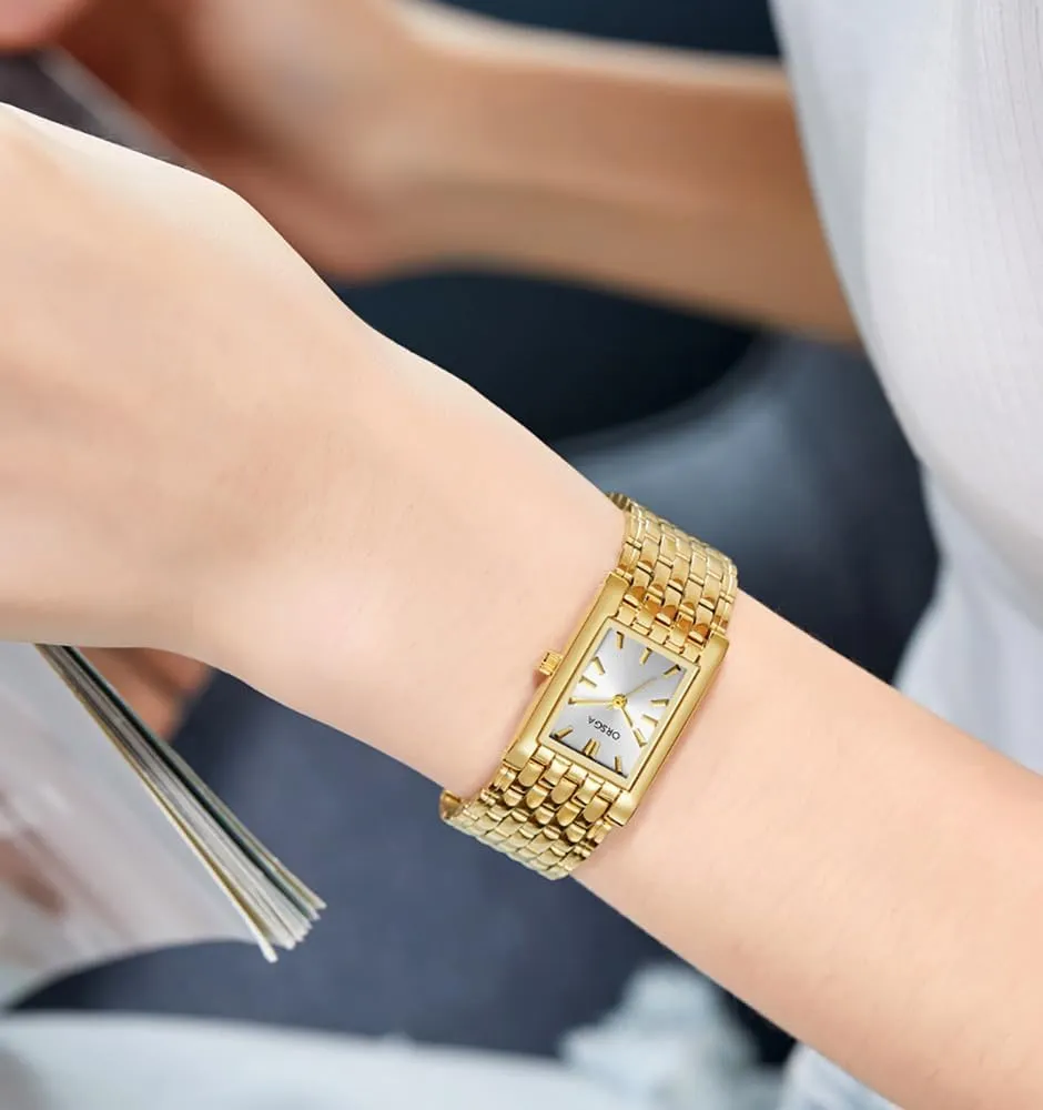 Adjustment Tool Included FANMIS Golden Watches for Women Updated Luxury Ladies Minimalism Bracelet Watch Vintage Square confusion cramped unproductive exterior budget Quartz Waterproof Dress Watch Stainless Steel Band, 